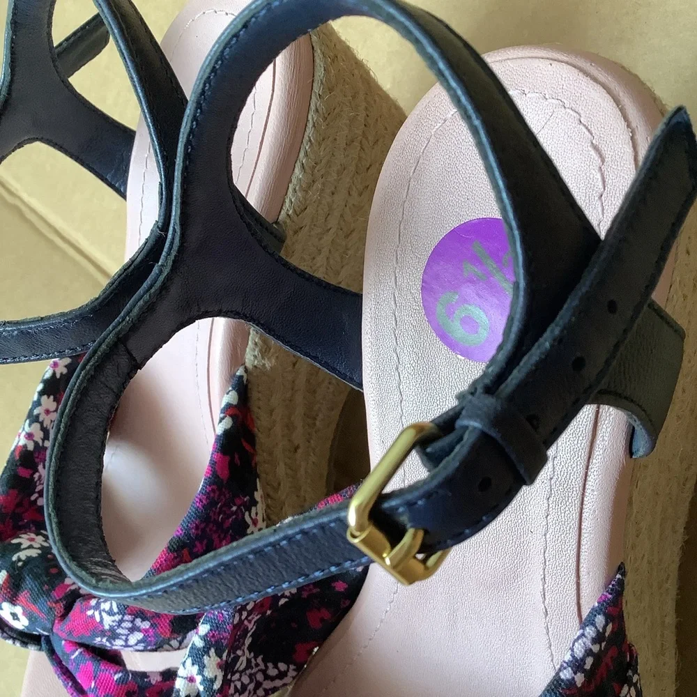 TED BAKER SHOES TAYLINA‎ FLORAL ESPADRILLE WEDGE SANDAL IN NAVY NWOT sz 6 1/2